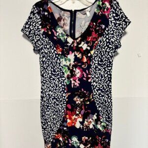 Marilyn Monroe XL Sheath Dress Navy Floral Animal Print V Neck Feminine Bold